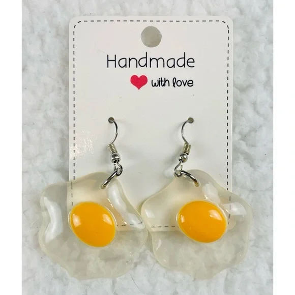 (NWOT) Handmade Fried Egg Dangle Earrings - Picture 5 of 8